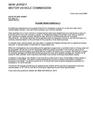 New Jersey Motor Vehicle Dealer License Application