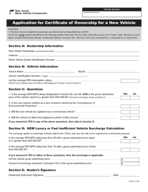 New Jersey Vehicle Ownership Application