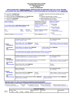 New Jersey Genealogical Vital Record Application