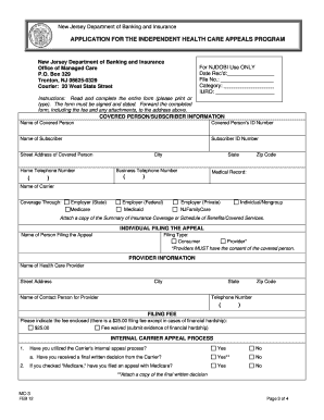 New Jersey Independent Health Care Appeals Program Application
