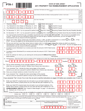 New Jersey Property Tax Reimbursement Form PTR-1