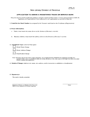 New Jersey Trade Mark Amendment Application