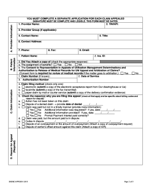 New Jersey Health Care Provider Appeal Form