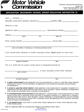 New Jersey Secondary School Driver Education Certification