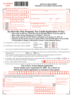 New Jersey Property Tax Credit Application