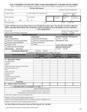 NAIC Uniform Continuing Education Reciprocity Course Filing Form