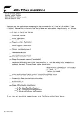 New Jersey Motorcycle Inspection License Application