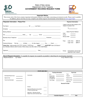 New Jersey Government Records Request Form