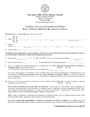 New Jersey Criminal History Background Check Form
