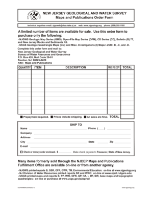 New Jersey Geological and Water Survey Order Form