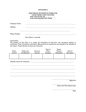 Long-Term Care Insurance Rescission Reporting Form