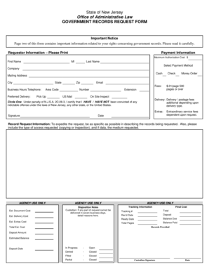 New Jersey Government Records Request Form