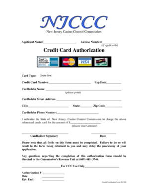 New Jersey Casino Control Commission Credit Card Authorization