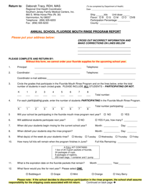 Annual School Fluoride Mouth Rinse Program Report