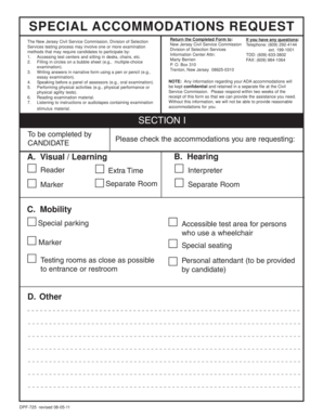 New Jersey Special Accommodations Request Form