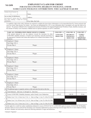 NJ-2450 Employee’s Claim for Credit