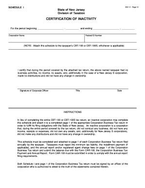 New Jersey Certification of Inactivity