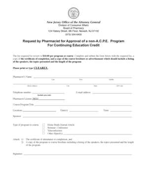 New Jersey Pharmacist Continuing Education Approval Request