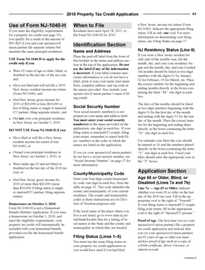 New Jersey Property Tax Credit Application