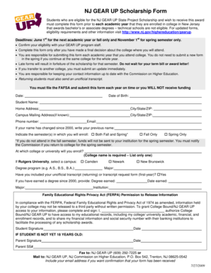 NJ GEAR UP Scholarship Form
