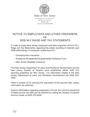 2008 New Jersey W-2 Wage and Tax Statement