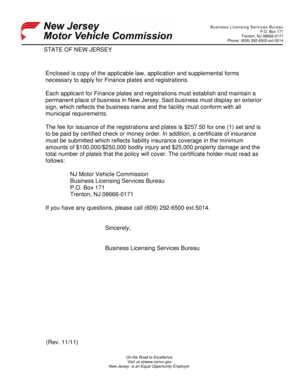New Jersey Finance Plates and Registrations Application