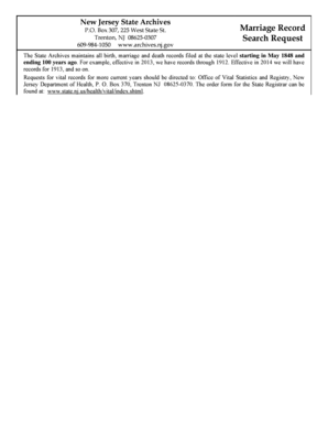 New Jersey Marriage Record Search Request