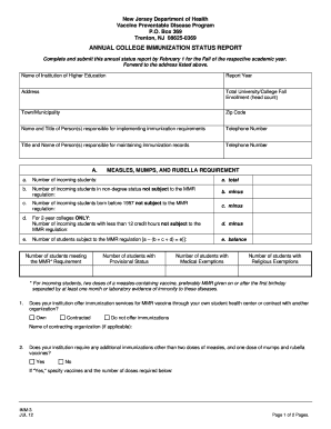 Annual college immunization status report - State of New Jersey - newjersey