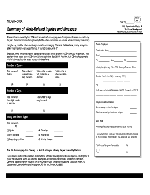 NJOSH Form 300A Summary of Work-Related Injuries and Illnesses