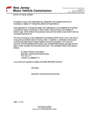 New Jersey Transporter Plates and Registrations Application