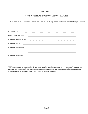 Audit Questionnaire for Authority Audits