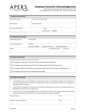 Employee Exclusion Acknowledgement Form