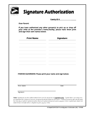 Childcare Pickup Authorization Form