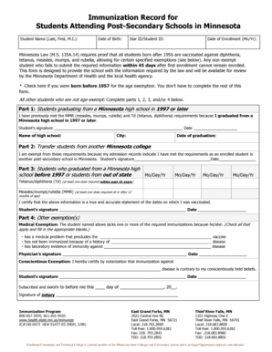 Minnesota College Immunization Record
