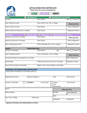 Nunavut Vital Statistics Certificate Application