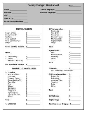 Family Budget Worksheet - Ohio City Community Church of God - occommunitychurch