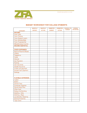 Budget Worksheet for College Students