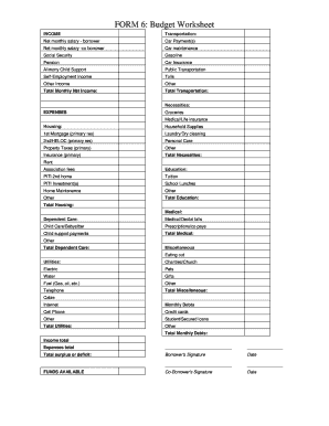 Budget Worksheet Form