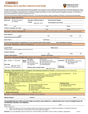 Princeton University Personal Data and Self-Identification Form