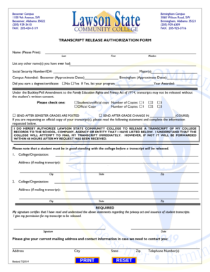 Transcript Release Authorization Form
