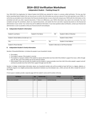 2014–2015 Verification Worksheet