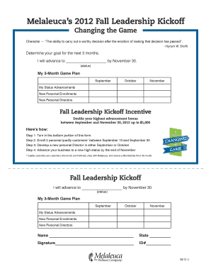 Melaleuca 2012 Fall Leadership Kickoff Form