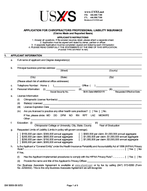 Chiropractors Professional Liability Insurance Application