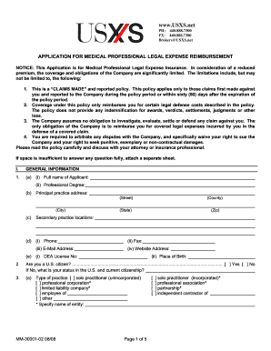 Medical Professional Legal Expense Reimbursement Application