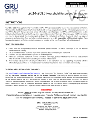 2014-2015 Household Resources Verification Form