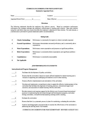 Elementary Curriculum Coordinator Summative Appraisal Form