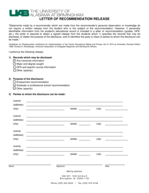 Letter of Recommendation Release Form