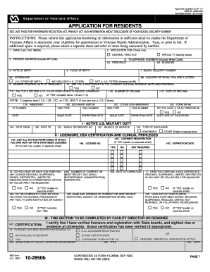 VA Form 10-2850b Application for Residents