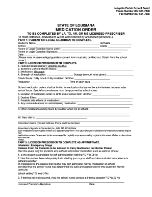 Louisiana Medication Order Form