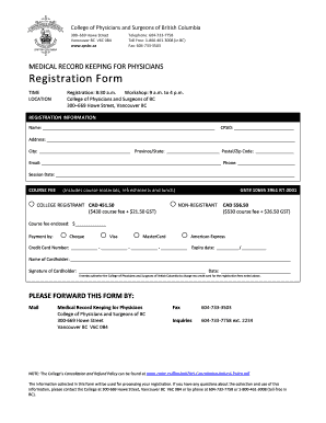 Medical Record Keeping for Physicians Registration Form